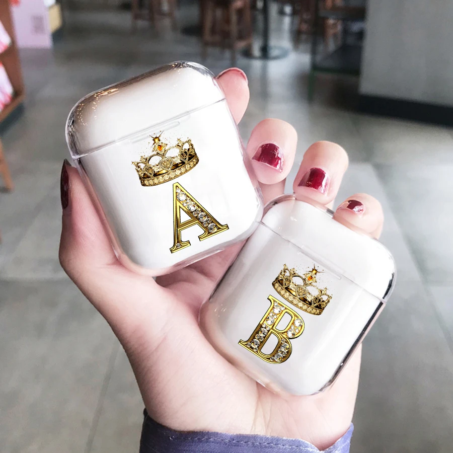 Diamond Crown Letter Airpods Case for AirPods 3 2 1 Pro Soft TPU Transparent Bluetooth Earphone Box Cute A-z Cover image 3