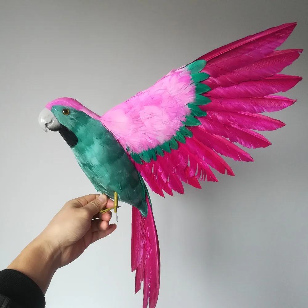 large 42x60cm green &pink feathers parrot bird hard model, foam & feathers simulation bird prop,garden decoration toy gift b0427