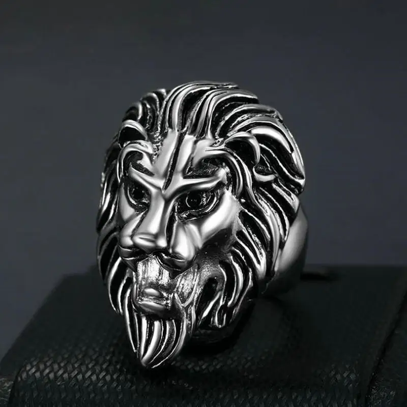 European and American hip-hop HIPHOP ring stainless steel gold-plated lion head men\'s ring