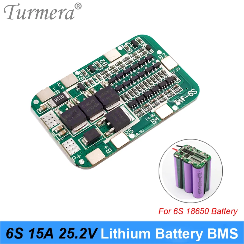 Turmera 6s 25.2v 15a bms 18650 bateria de lítio proteger placa para 20v 25v chave de fenda e 24v massagem arma muscular bateria bloco uso