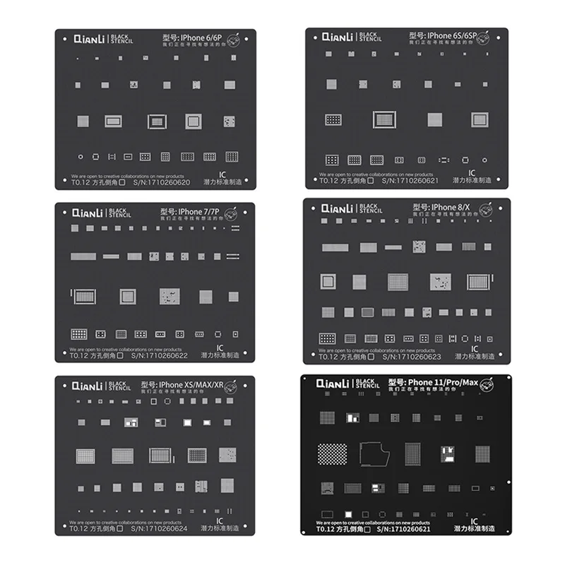 Qianli Black Plus BGA Reballing Stencil for Phone 11 Pro MAX XS XR XSMAX 8 6P NAND IC Chip Soldering Repair Square Hole Stencil