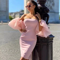 Customized Sexy Pink Strapless Tea Length Cocktail Gowns Off The Shoulder Pleated Mermaid Homecoming Party Dress For Woman 2022