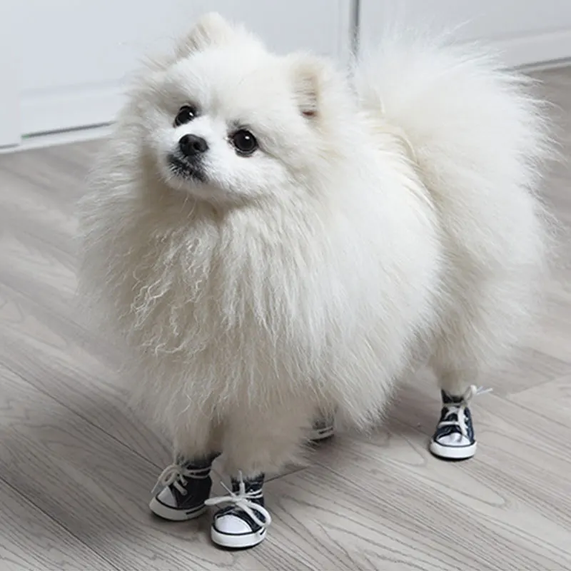 4 Pcs Dog Shoes Pet Cowboy Canvas Shoe Casual Pet Dog Anti-slip Waterproof Shoes Sneakers Breathable Booties For Small Dogs