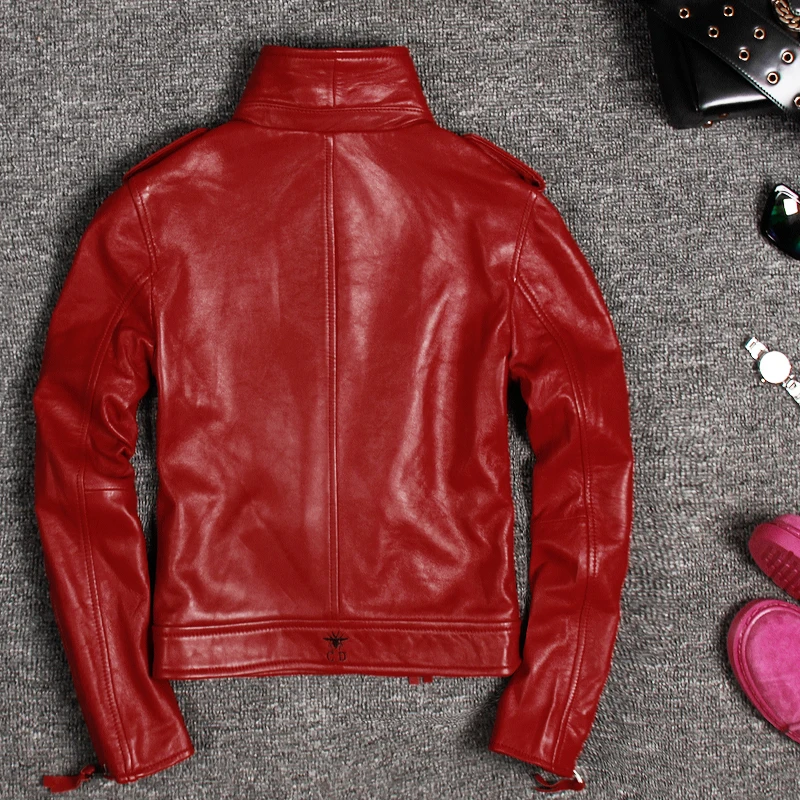 

Real Sheepskin Leather Jacket Women Short Slim Motocycle Leather Jacket Spring Autumn Jaqueta De Couro 1727 MF117