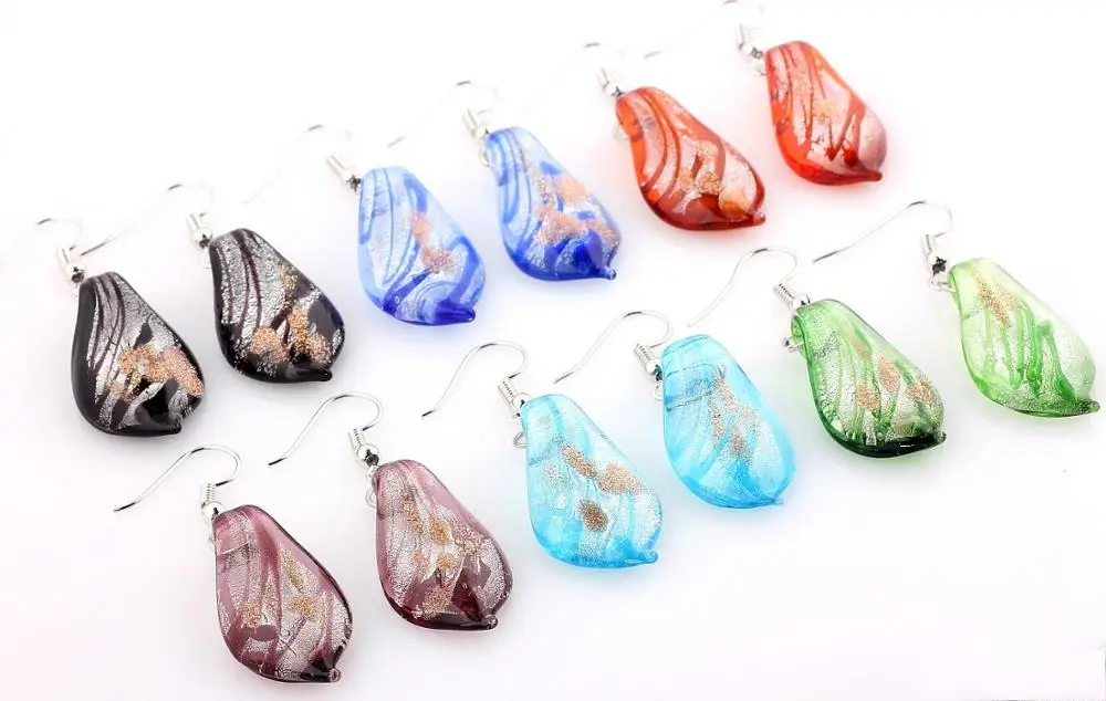 QianBei Wholesale 6Pairs Leaf Murano Glass Hook Earrings Fashion Jewelry Charm Party Wedding Xmas Gift