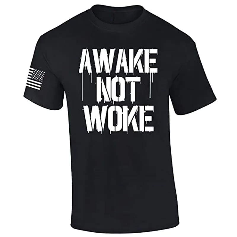 

Awake Not Woke Conservative Republican Patriotic Men's Short Sleeve T-Shirt Graphic Tee