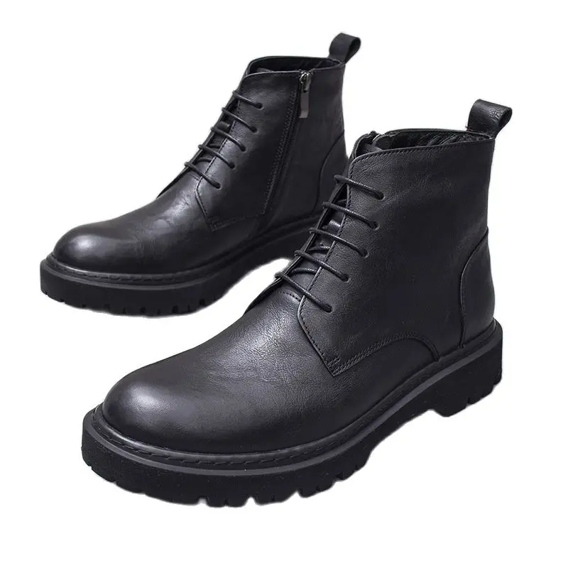 

Mens Genuine Leather Martin Boots Autum Winter Hgh Top Men Shoes Casula Business Work Round Toe Laces Zipper Cowhide Ankle Boots