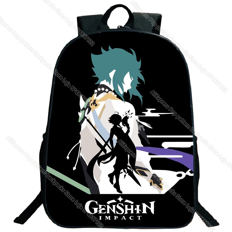 Genshin Impact Backpacks 16 Inch Zhongli Diluc School Shoulder Mochila Children Daily Book Bag Boys Girls Teens Rucksack