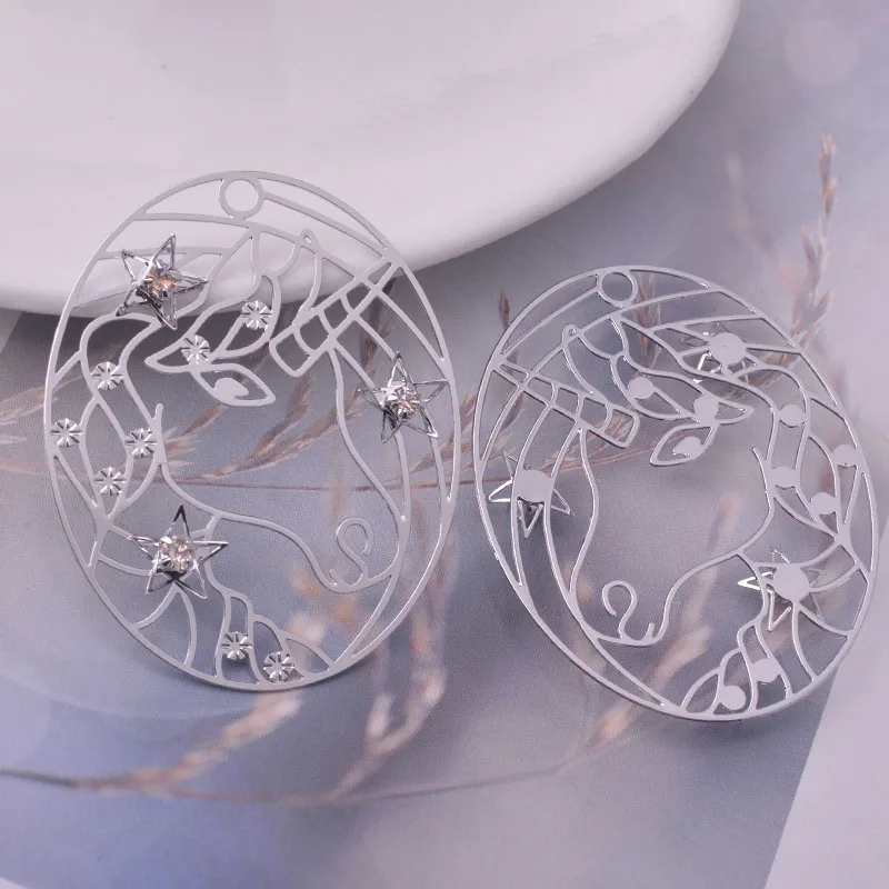 10 Stück 40mm*50mm Rhodium-beschichtete Einhorn-Verbindungsstücke Hochwertige Filigran-Anhänger – Detail 2