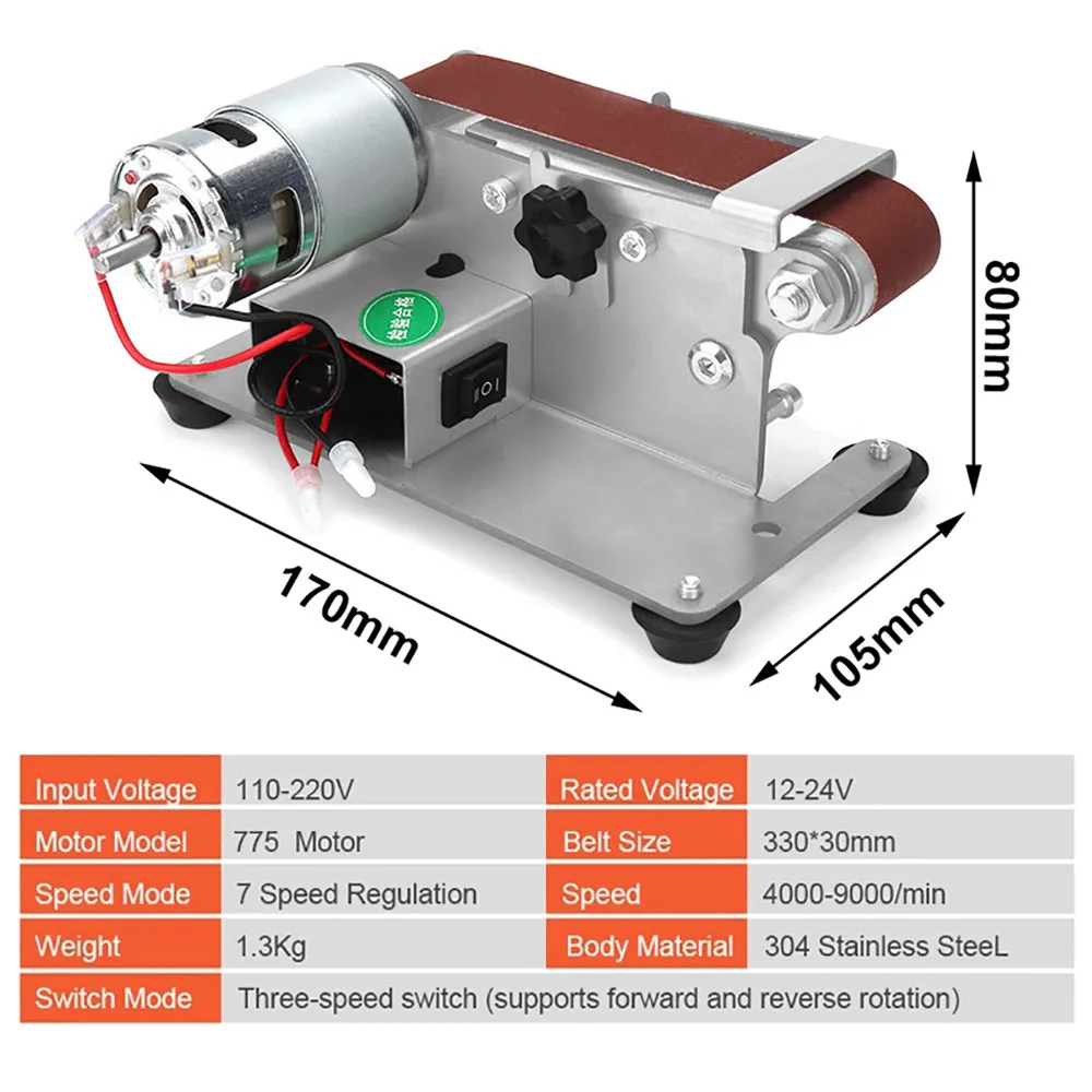 Lijadora eléctrica de 30MM para el hogar, Mini lijadora de cinta eléctrica multifuncional, pulidora de bricolaje, afilador de cuchillos