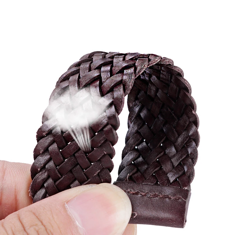 20mm 22mm Quick Release  Braided Genuine Leather Strap Men Women Replacement Bracelet Belt Wrist Band for Smart Watch Brown