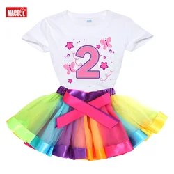 Baby Girl Birthday Dress Rainbow Multicolor Kids Dresses For Girls 3 4 5 6 Years Children Girl Summer Number 0-9 Cartoon Clothes