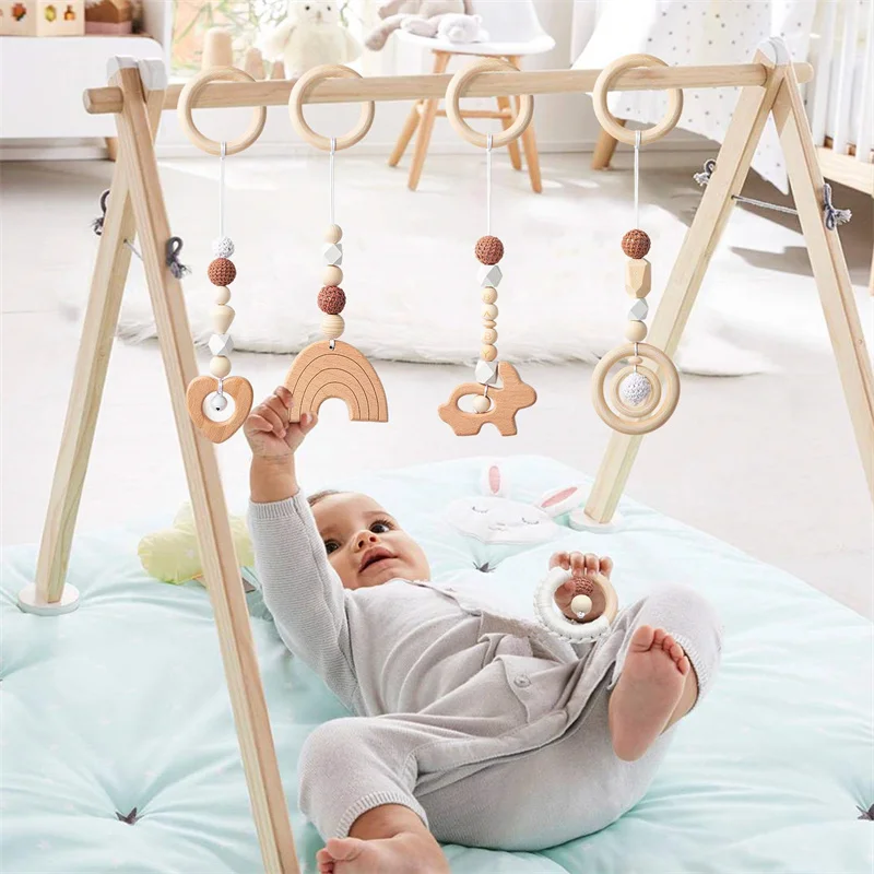 4pcs/lot Nordic Baby Nursery Gym Playing Wooden Beads Hanging Toy Home Bedroom Decoration Pendant For kid Boy Girl room decor