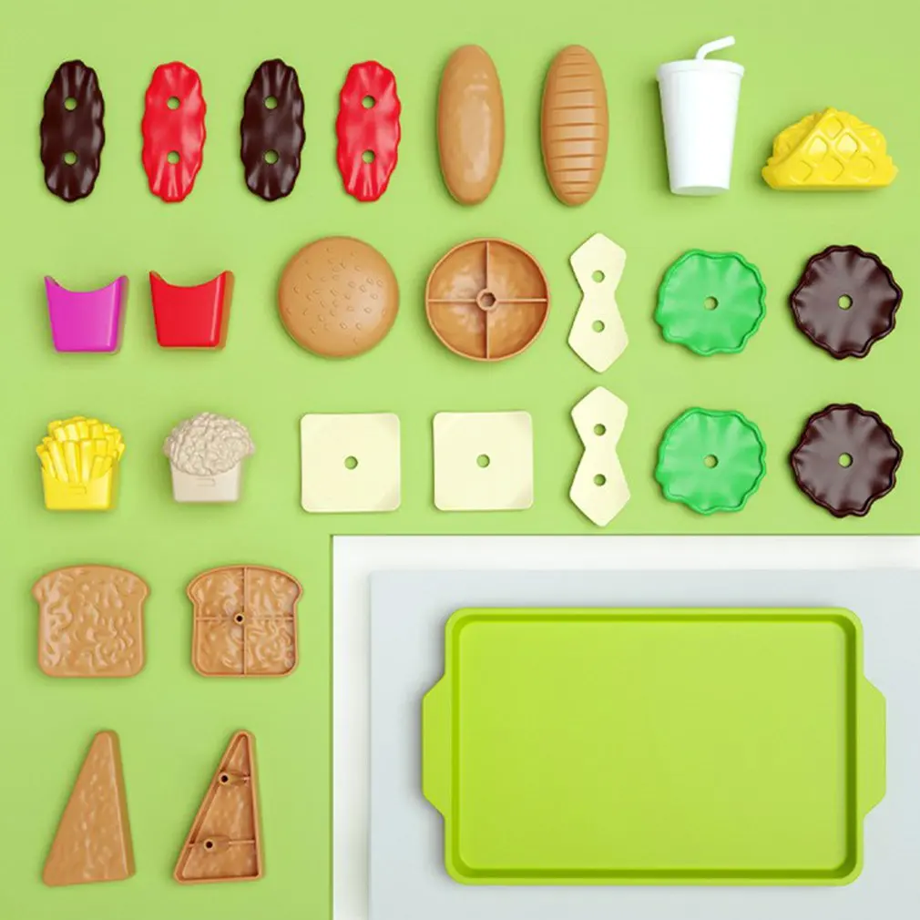 Children's Play House Toys Detachable Simulation Hamburger Bread French Fries Western Food Puzzle Set Education Toy for Kids