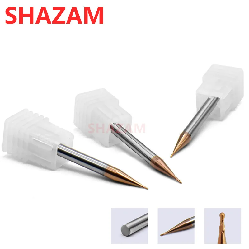 Tungsten Coated Steel Milling Cutter Small Diameter Ball Nose End Mills Alloy SHAZAM Carbide Machining Cutting Tools For Metal