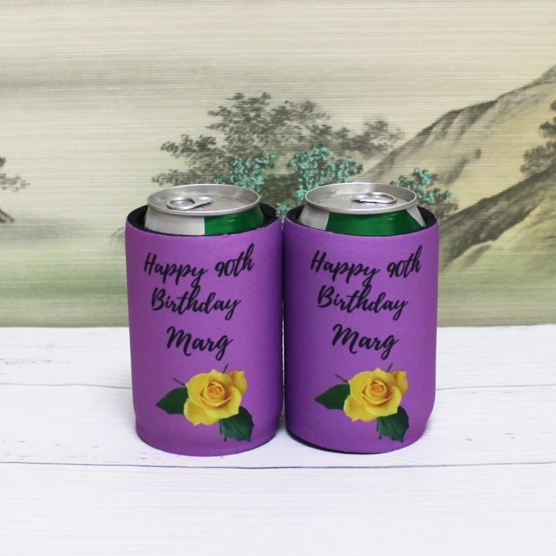 

100pcs Purple Printing Logo Stubby Coolers Wedding Gifts Promotional Stubby Holder Dye Sublimated Neoprene Can Cooler Stubbie