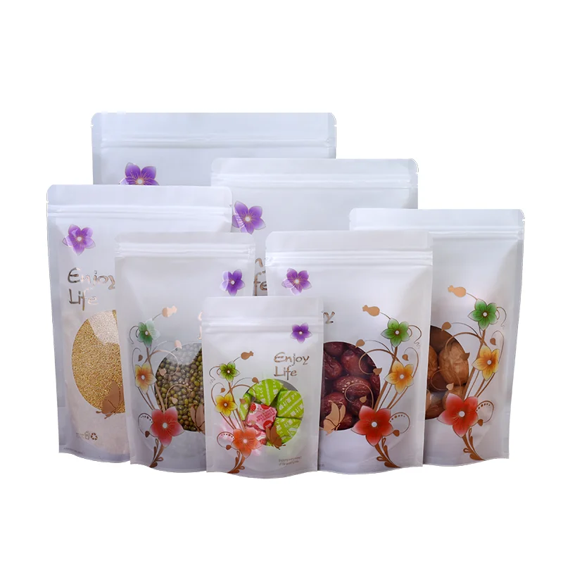 1000pcs/lot 7 Size Flower White Stand Window Packaging Bag Food packaging bag Plastic self sealing bag wholesale