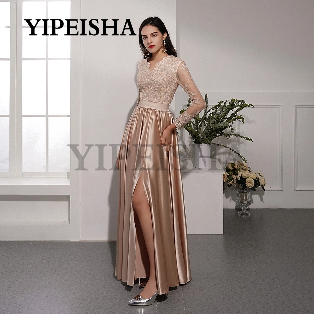 V-hals Lange Mouwen A-lijn Avondjurken Front High Split Lace Lovertjes Applicaties Prom Gown Robes De Soiree فساتين السهرة