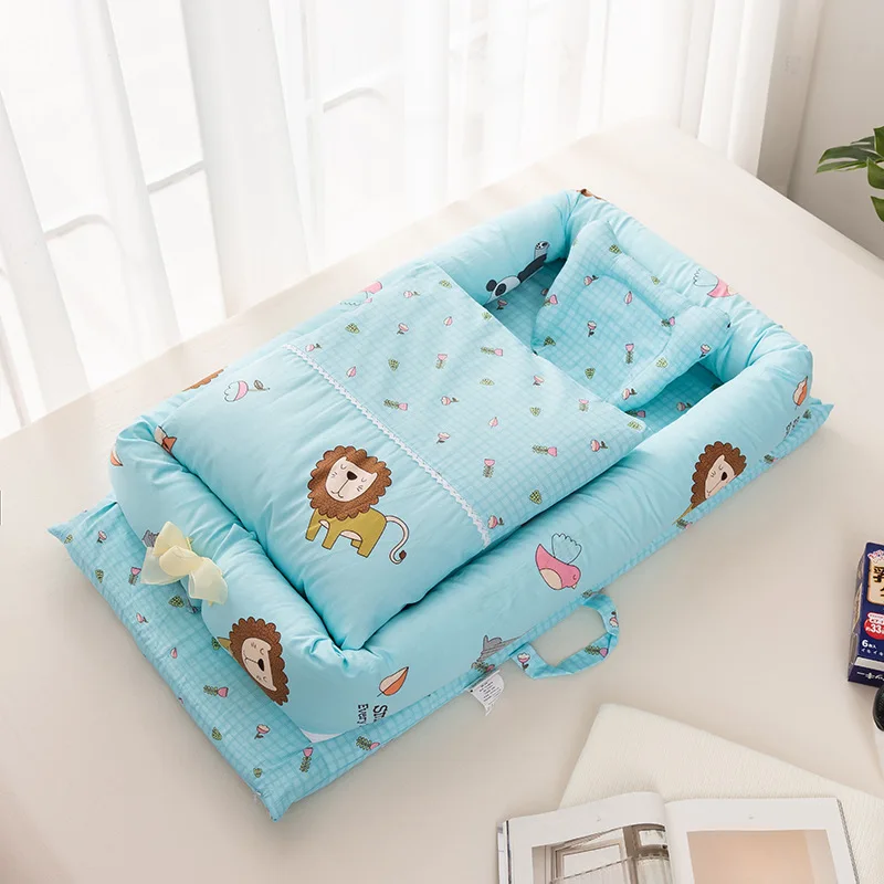 Cute Cartoon Printed Portable Baby Crib Outdoor Travel Newborn Bed Removable And Washable Bed Isolation Foldable Baby Crib LB647