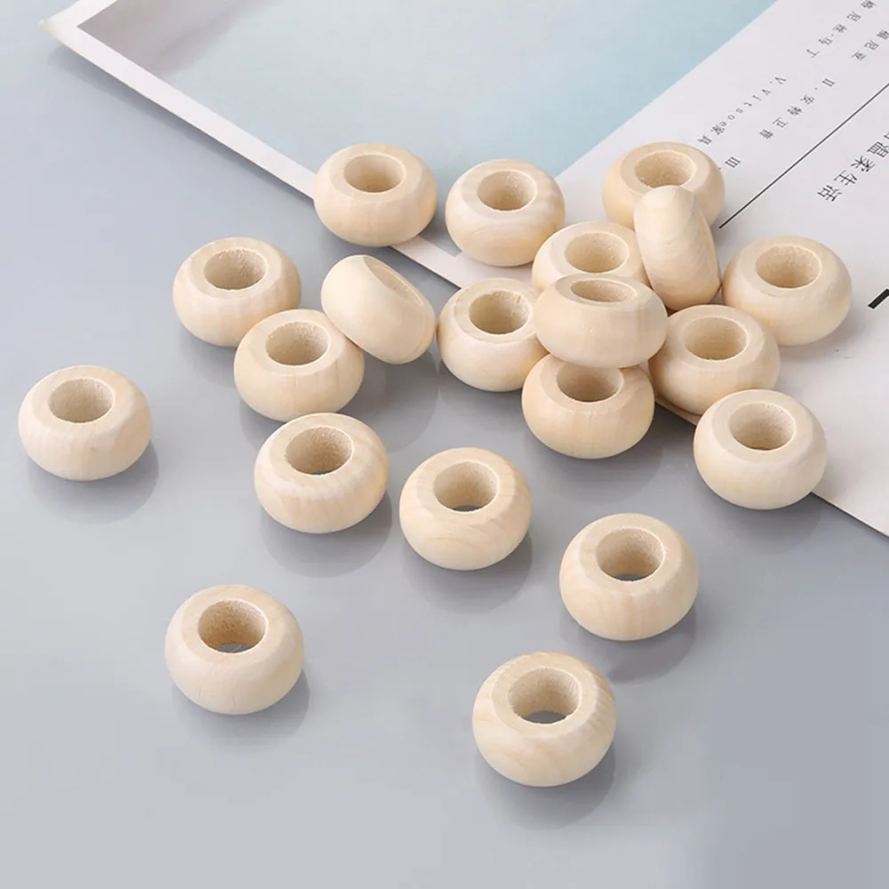 Big Rondelle Shape 30x15mm Natural Wood Loose Handcraft Big Hole Beads for DIY Crafts Jewelry Making 5pcs