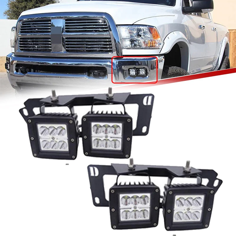 

4x 3" 18W Dually LED Fog Light Pair Front Bumper Fog Light Mounting Brackets For Dodge Ram 1500 2500 3500