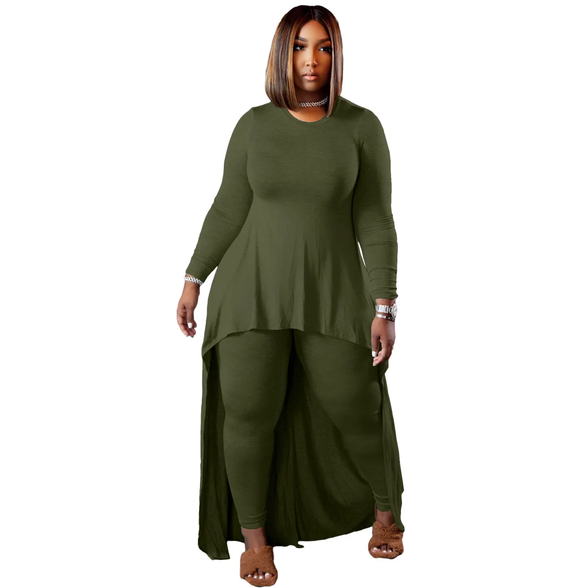 XL-5XL Dropshipping all'ingrosso 2022 inverno Plus Size due pezzi Set abbigliamento donna manica lunga pantalone irregolare abiti abiti femminili