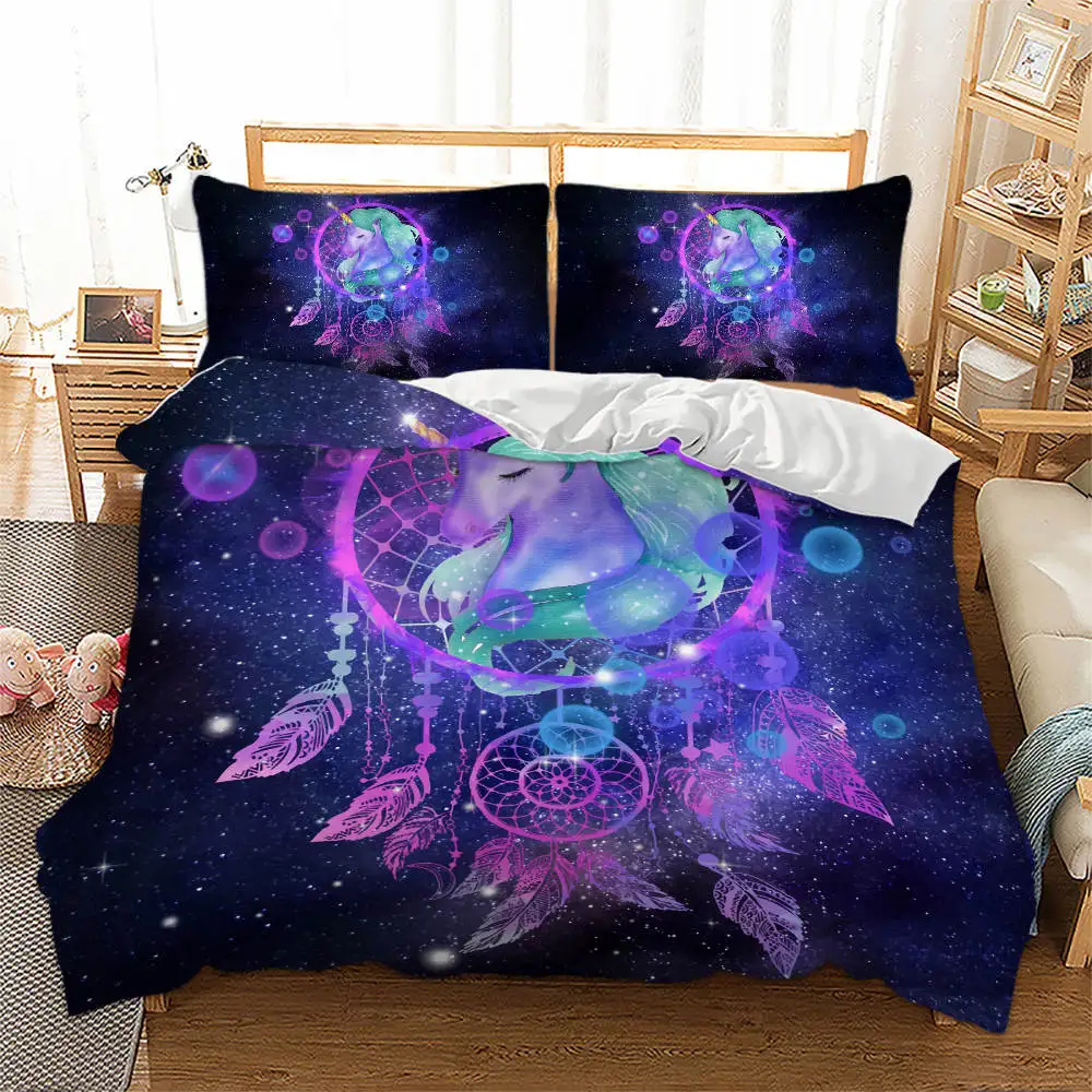 High Quality Bedding set with unicorn purple Bedding Supplies King Twin Queen Size for Home Textile of Bedding Set Cover