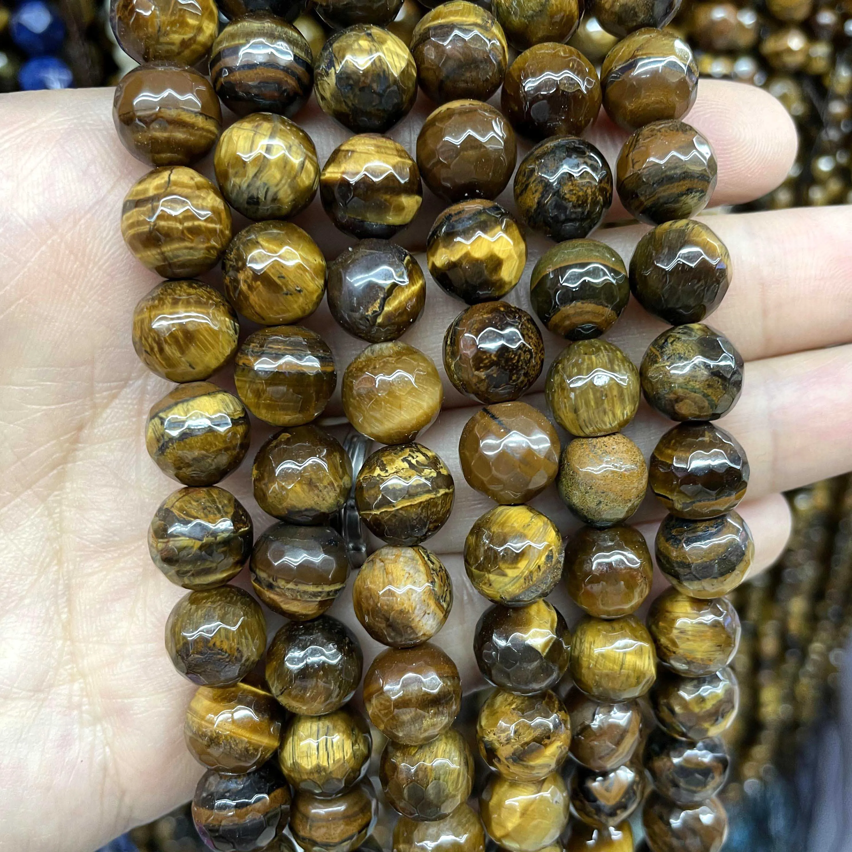Faceted Natural Yellow Tiger Eye Stone Loose Spacer Beads For Jewelry Making DIY Handmade Bracelets Necklace 4/6/8/10/12mm