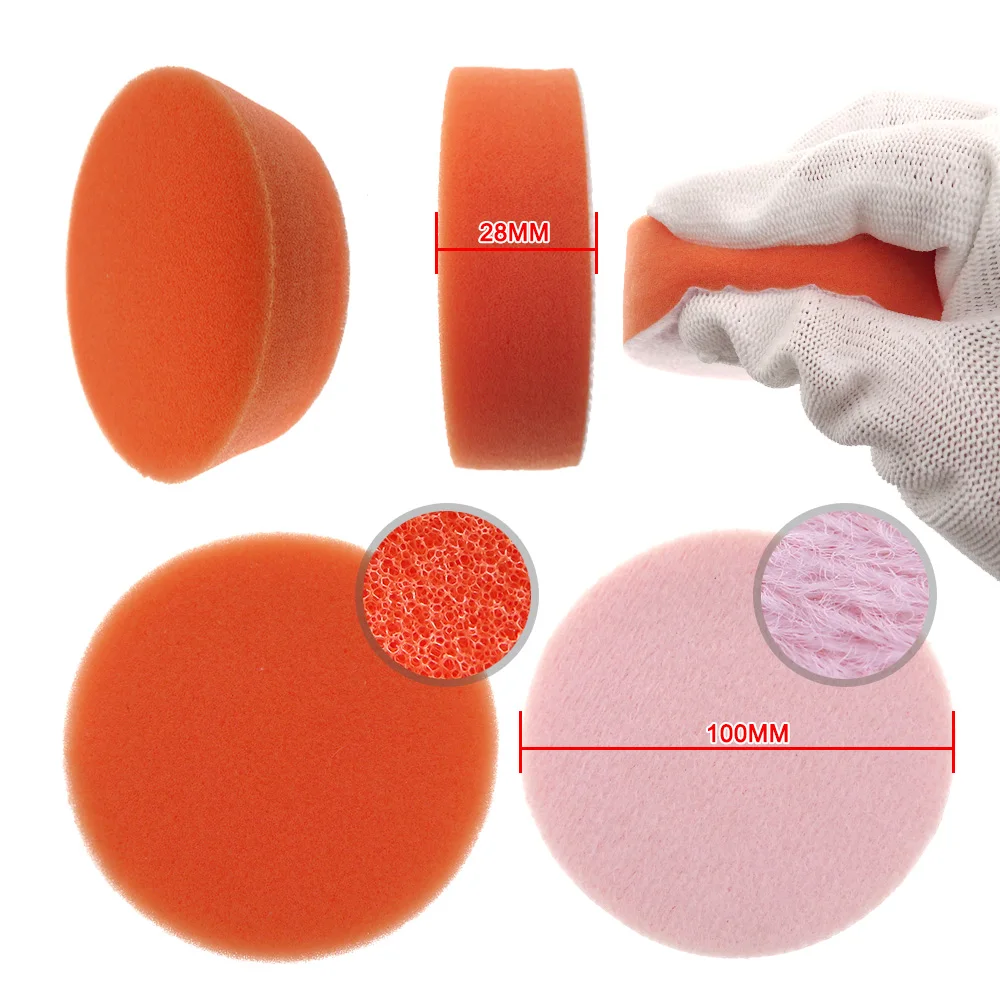 5Pcs 4 inch 100MM Buffing Sponge Pad Orange Sponge Rubbing Ruber Scouring Pad All Purpose for Car Bathroom Kitchen