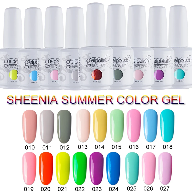 

SHEENIA Gel Polish Hybrid Varnishes Nail Manicure UV LED Gel Semi Permanent Nails Soak Off Gel Lacquer Base Top Coat 15ml Color