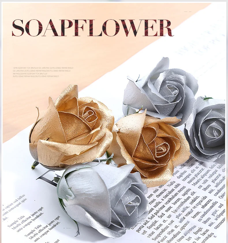 50 Stück Goldene Seifenblumen Rosenblüten DIY Geschenkbox Dekoration Valentinstag Geschenk Hochzeitsstrauß Rosen Künstliche Blumen – Detail 1