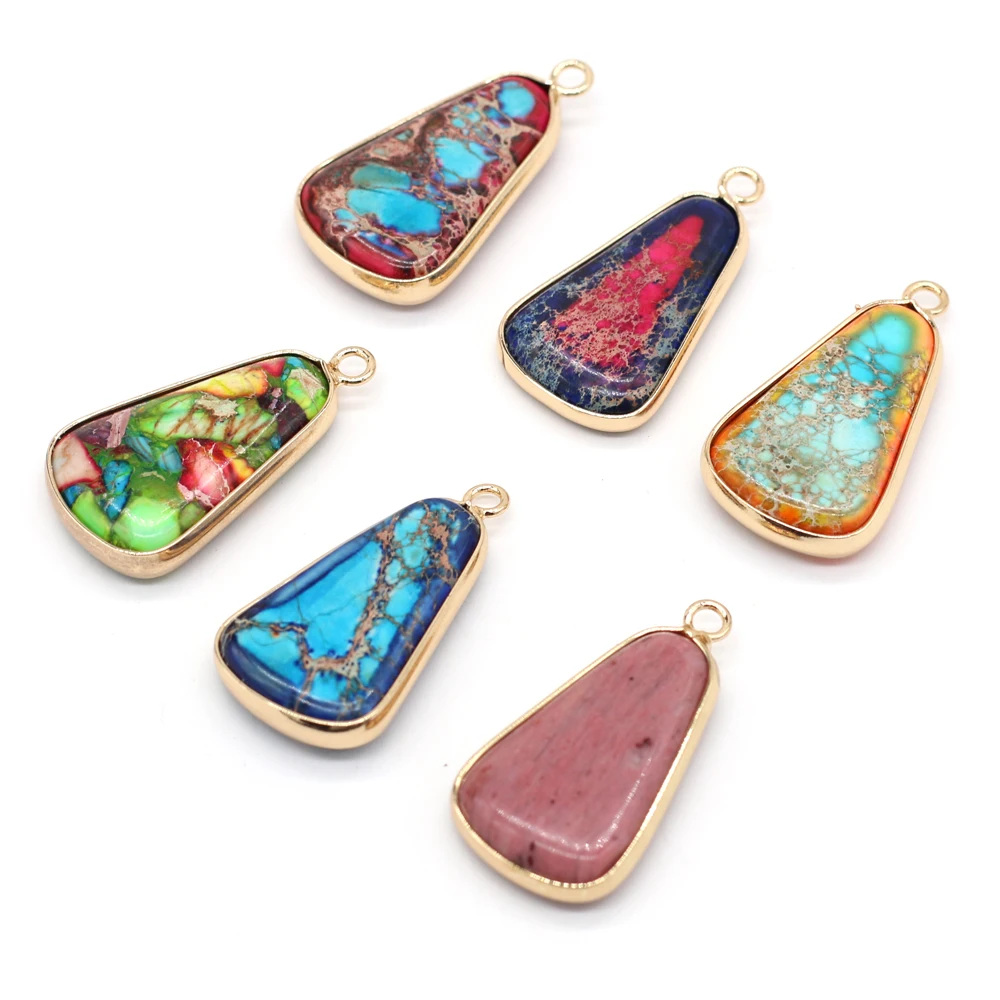 6PCS Wholesale Trapezoid Natural Imperial Jasper Stone  Pendant For Jewelry Making DIY Necklace Accessory Charm Gift