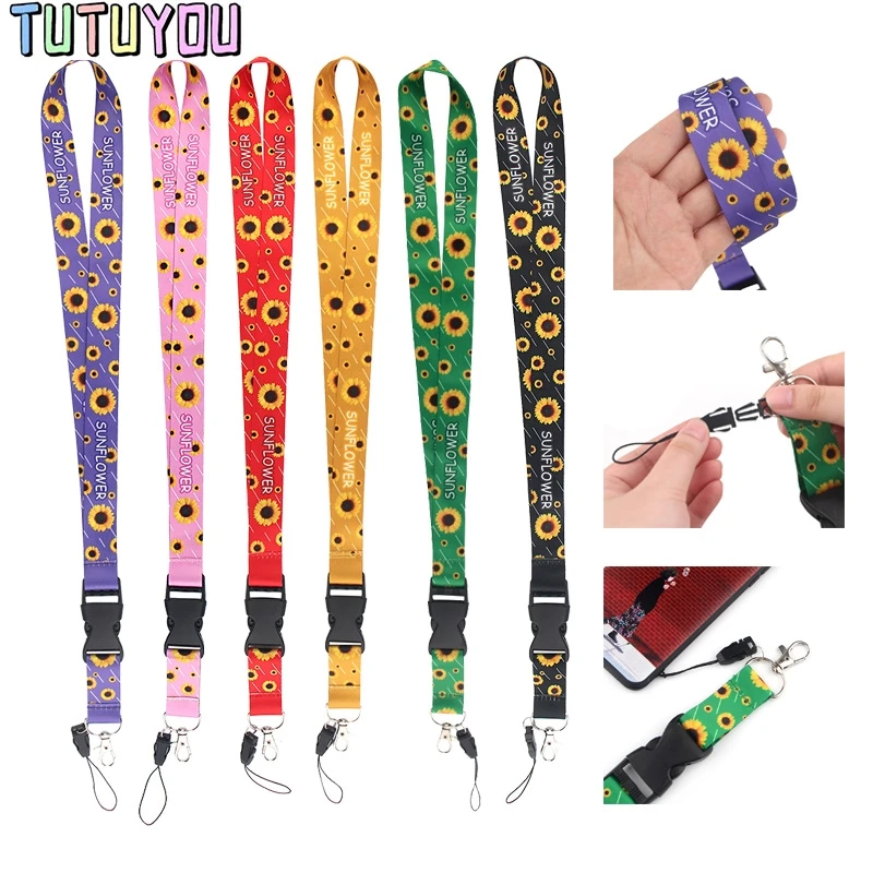 PC2301 Hidden Disability Sunflower Multiple Colour Painting Creative Neck Strap Buckle Lanyards For Phone Keys ID Card