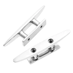 2Pcs Stainless Steel Low Flat Cleat 100mm 4 Inch Deck Hollow Open Base Cleat Flush Mooring Cleat for Marine Boat Deck Rope Tie