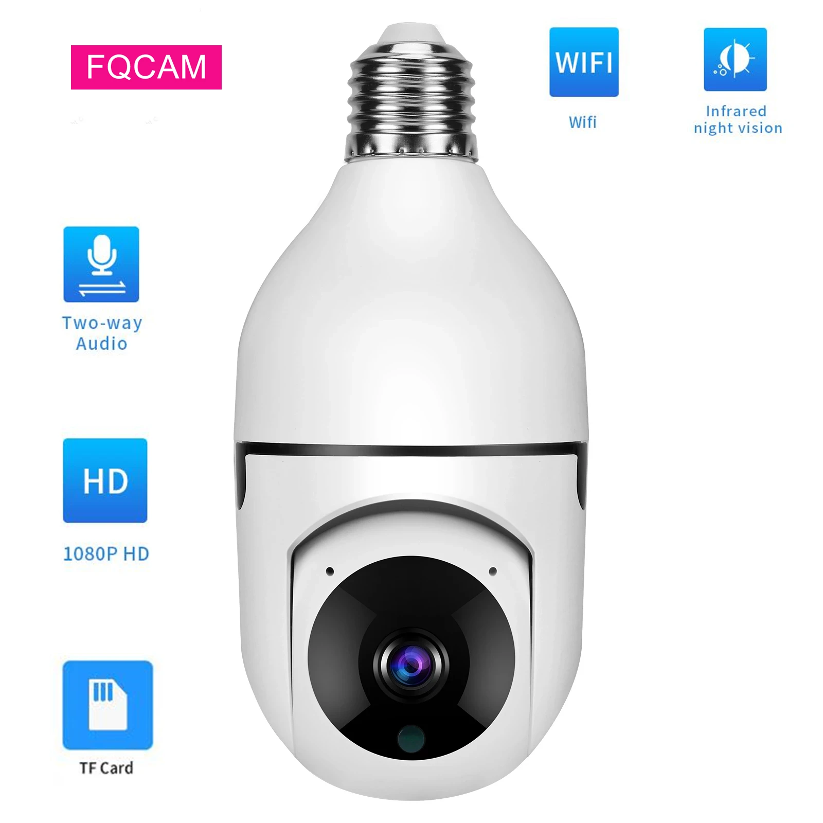 Mini V380 1080P Pan Tilt Wireless Light Bulb Security Camera Two Way Talk Motion Detection Baby Monitor Surveillance Camera