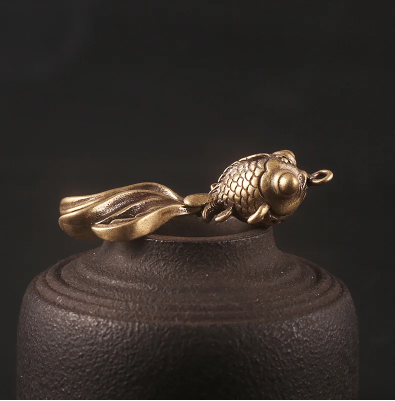 Retro Pure Brass Miniature Goldfish Ornament Keychain Pendant Souvenir Gift Accessory Fitting Retro Fish Keyring