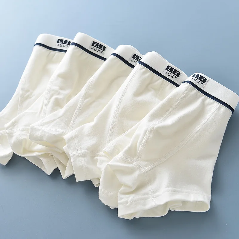 5pcs/pack Boys Underwear Pure White Color Short Boxers Teenage School Boys Panties Breathable Underpants for Kids Child Clothes