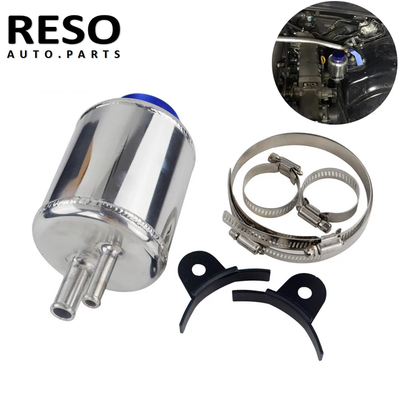 RESO-Universal Aluminum Jdm Racing Power Steering Fluid Reservoir Tank Clamps Silver