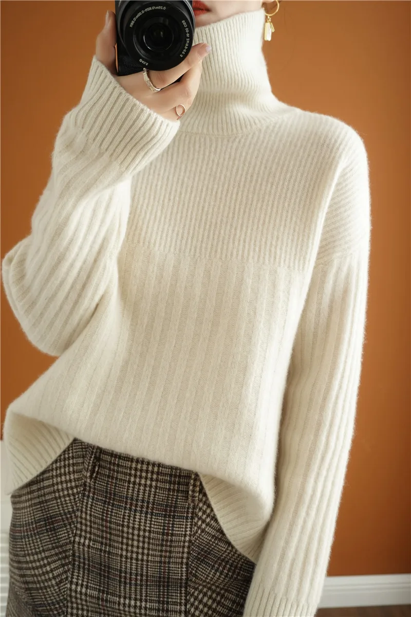 Cashmere 2021 Basic Turtleneck Women Sweaters Fall Winter Thick Warm Pullover Slim Tops Ribbed Knitted Sweater Jumper Soft Pull