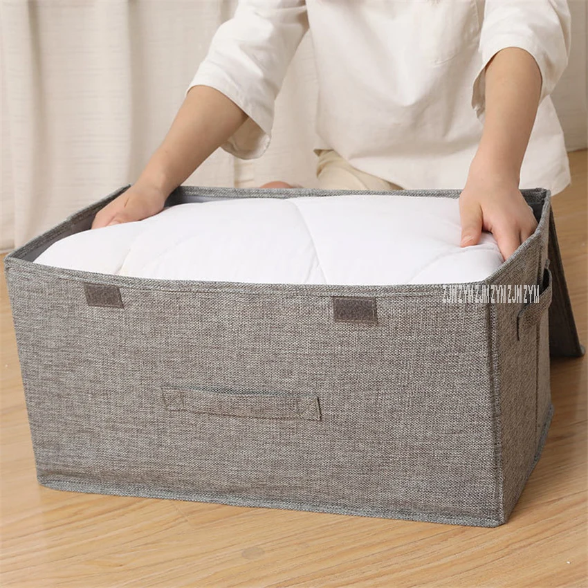 Cotton-Flax PP Board Pure Colour Storage Box Fabric Organize Box Bedroom Large Size Double Cover Toy Storage Box With Handle