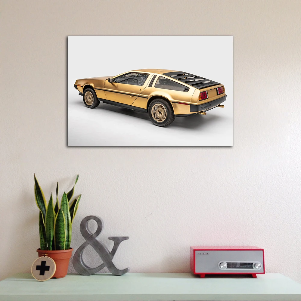 1981 DeLorean DMC-12 Goldplated Car Poster Canvas Cloth Fabric Print Painting for Home Decor Wall Art Picture