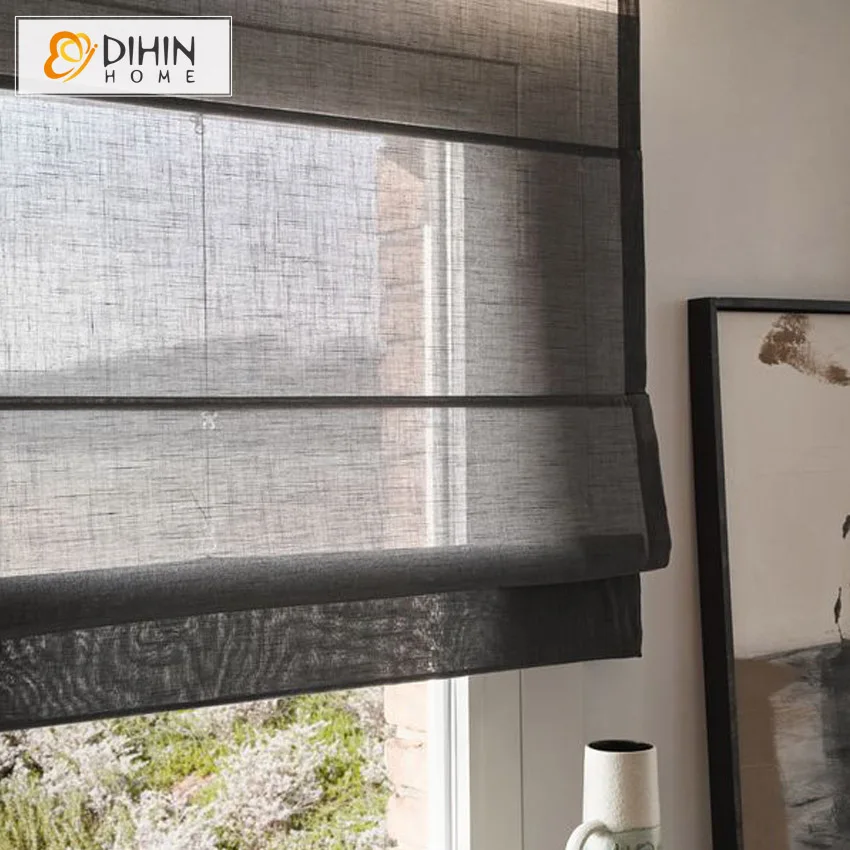 

Modern Motorized Fashion Grey Color Sheer Roman Shades Light Filter / Blackout Roman Blinds Window Curtains With Chain Mechanism