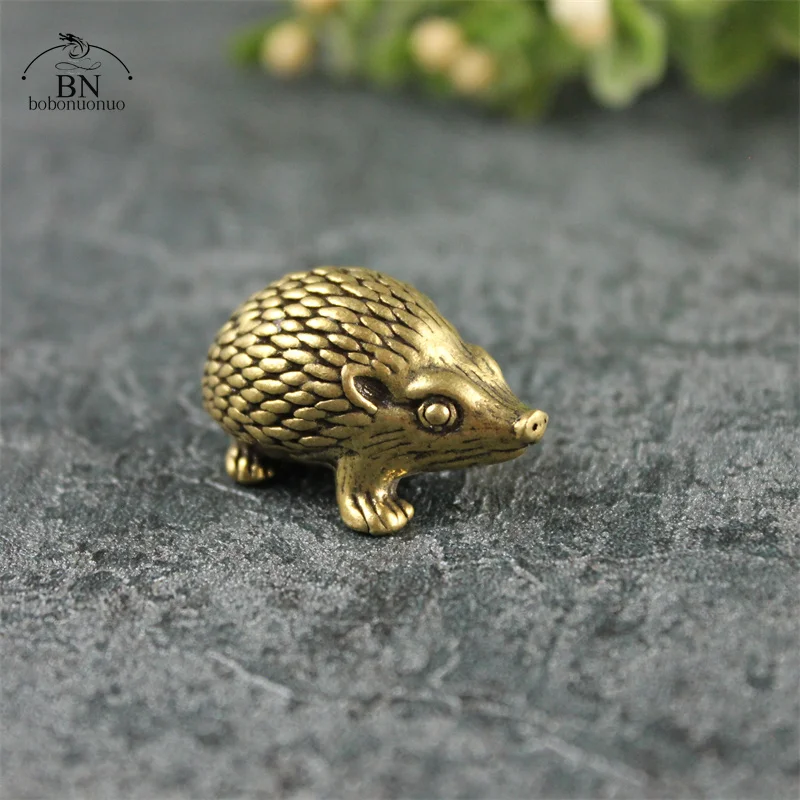 A Couple of Solid Pure Copper Hedgehog Figurines Miniatures Garden Small Ornaments Retro Brass Animal Tea Pet Decoration Gift