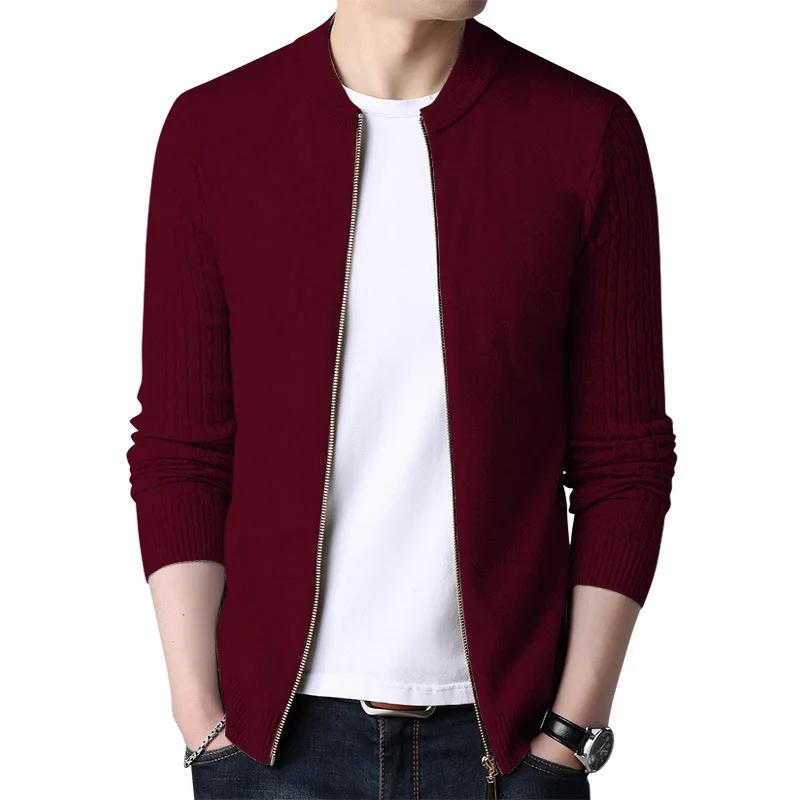 Spring Men\'s Sweater Cardigan Solid Long Sleeve Knitted Coat Full Zipper Casual Wool Sweater Tide Slim Male Autumn Clothing