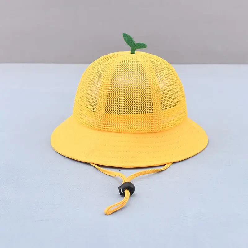 Ldslyjr 2021 Cotton Solid Yellow Mesh Bucket Hat Fisherman Hat Outdoor Travel Sun Cap for Child Boy and Girl 86