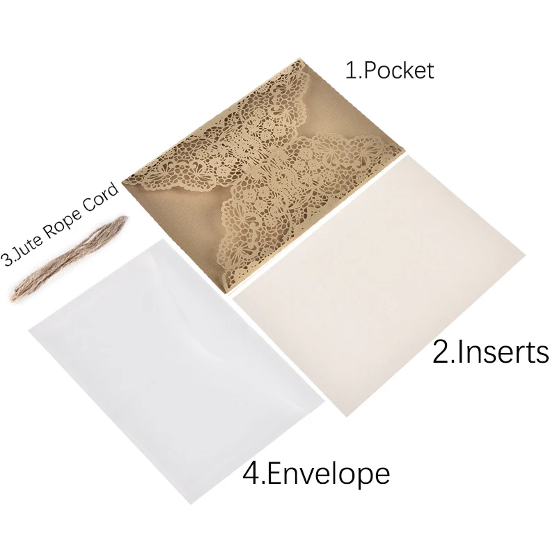 10pcs Elegant Laser Cut Bridal Favor Wedding Invitations Card Lace Pocket Greeting Customize Invites Card Printing Party Decor - view 4