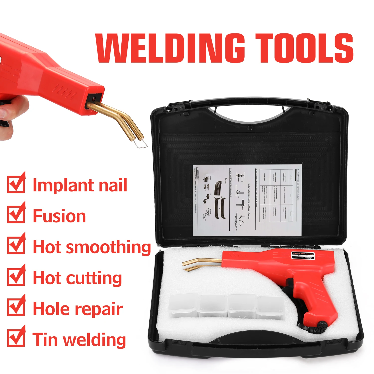 Handy Plastics Welders Ferramentas de garagem Hot Staplers Machine Grampo PVC Repairing Machine Grampo Grampo Grampeador Para Reparação Do Carro