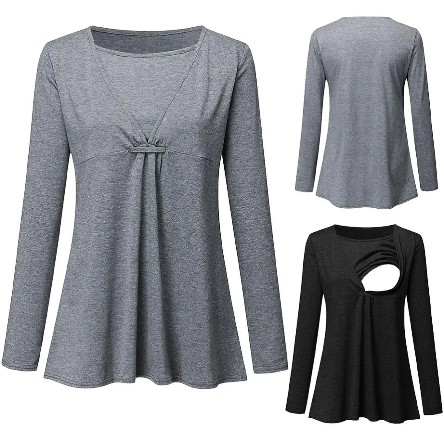 

Maternity Tops Winter Solid Ruched for Breastfeeding Clothes Elegant Long Sleeve Nursing Shirt Nurse Pregnant Women Clothes