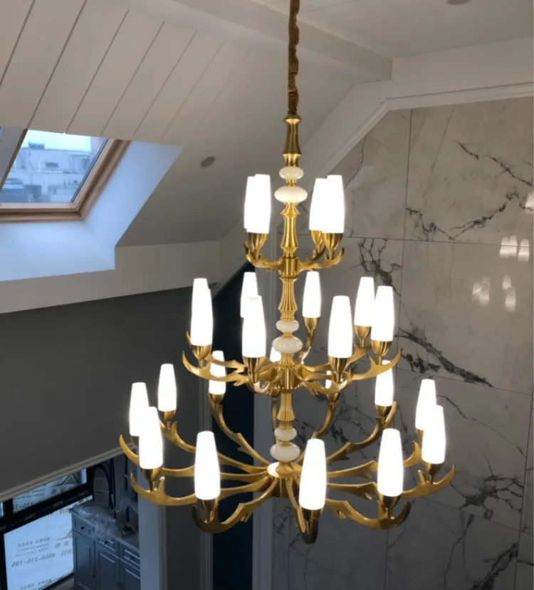 160CM Grand Penthouse Brass Chandelier lighting Hotel fixture white glass shade Home Chandeliers luminaire Living Room lampadari