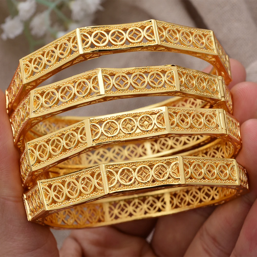 

4Pcs/lot 24K 24k Indian Afraic Gold Gold Color Bangles For Women Girls Bride Ladies Bridal Wedding Jewelry Bracelets